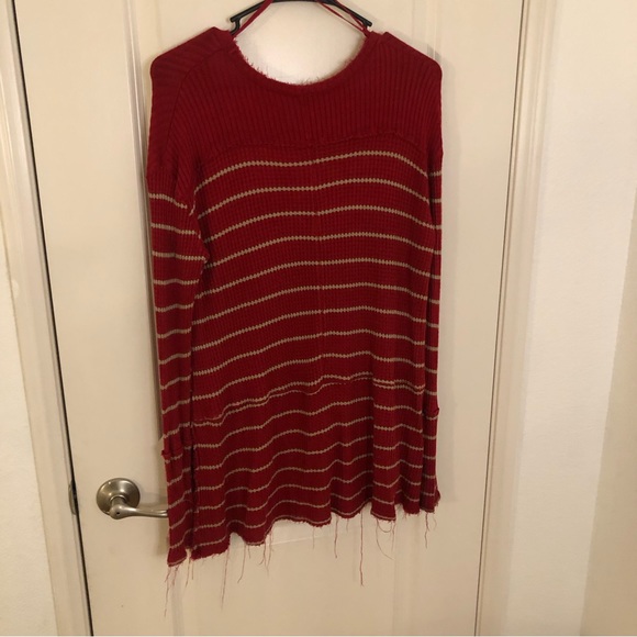Free People Sunset Park Striped Thermal waffle Red Oversized XS Raw distressed - Picture 8 of 14